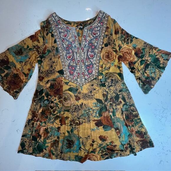 Soft Surroundings Stunning Jewel Tone Floral Boho Tunic Top Size Small - Picture 4 of 13